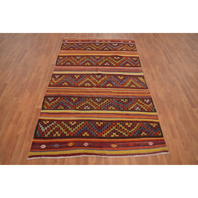Hand Woven Oriental 100% Wool Carpet Southwestern Tribal Multi-Colored Kilim Area Rug - 8' 4'' X 5' 1''