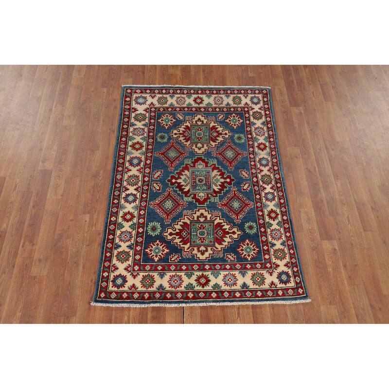 Blue Kazak Accent Rug Handmade Wool Carpet - 3'4" x 4'10"