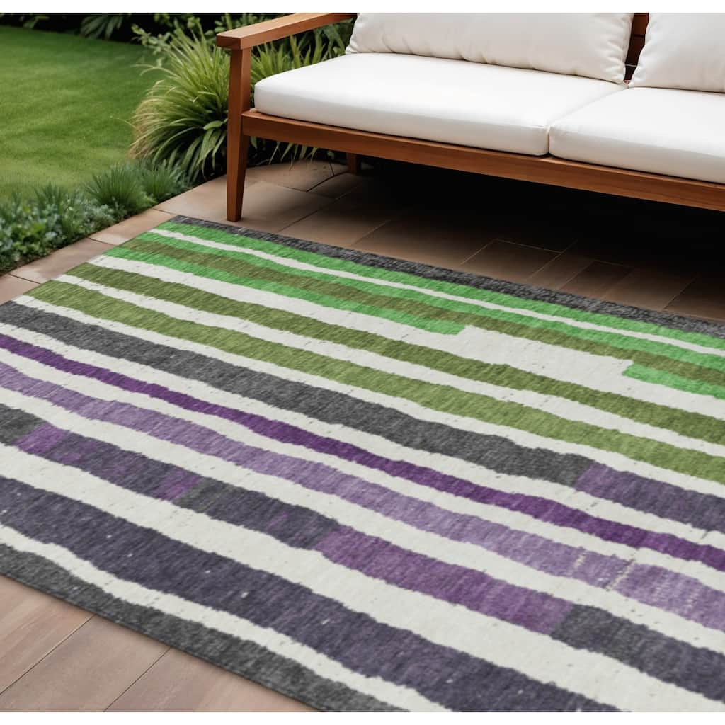 HomeRoots Striped Transitional Rectangle Outdoor Rug