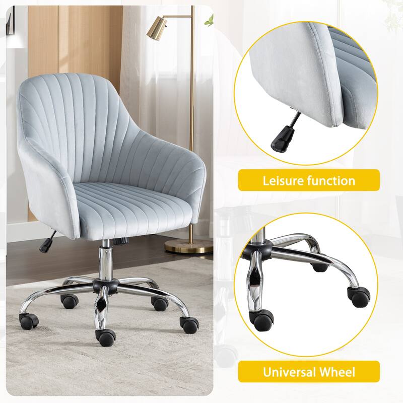 Modern Velvet Accent Chair with Adjustable Height and Rolling Casters