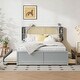 preview thumbnail 11 of 28, Wood Queen Size Platform Bed with Drawers, Trundle and Rattan Storage Headboard Grey
