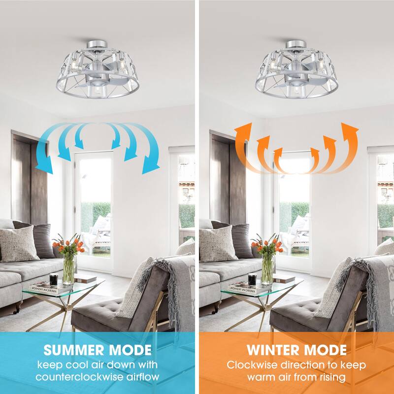 Modern Silver 3-Blade Metal Cage Ceiling Fan with Remote - 23-in W