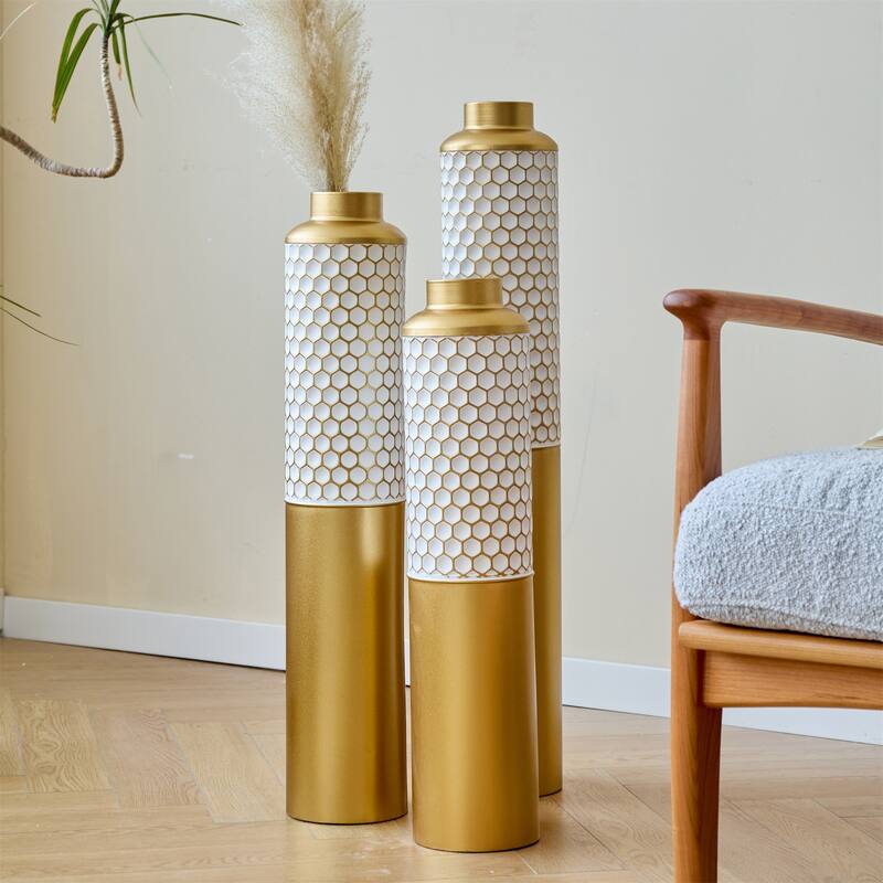 Droplet Shaped Home Decorated Floor Metal Vases (Set of 3)