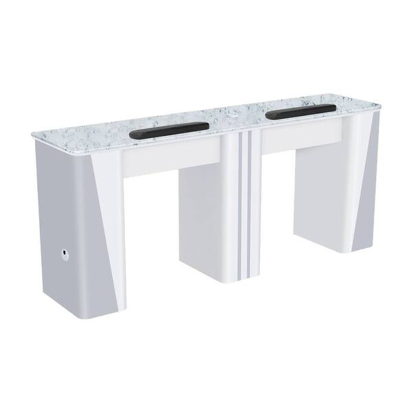 Shop Nova I Double Manicure Table Nail Station Marble Top Acetone Resistant Salon Furniture Equipment Gray Overstock 31135591