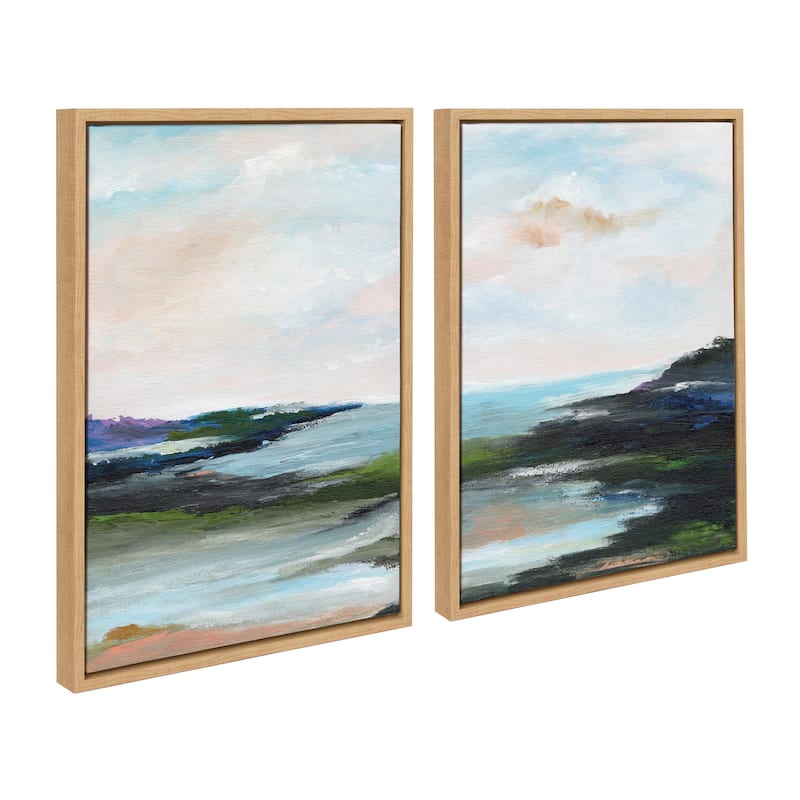 Kate and Laurel Sylvie Lake Huron Framed Canvas by Nikita Jariwala - 2 Piece Set 18x24 - Natural