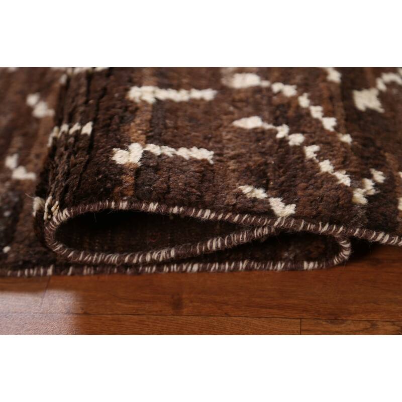 Hand Knotted Oriental 100% Wool Carpet Tribal Tribal Brown Moroccan Area Rug - 8' 2'' X 5' 7''