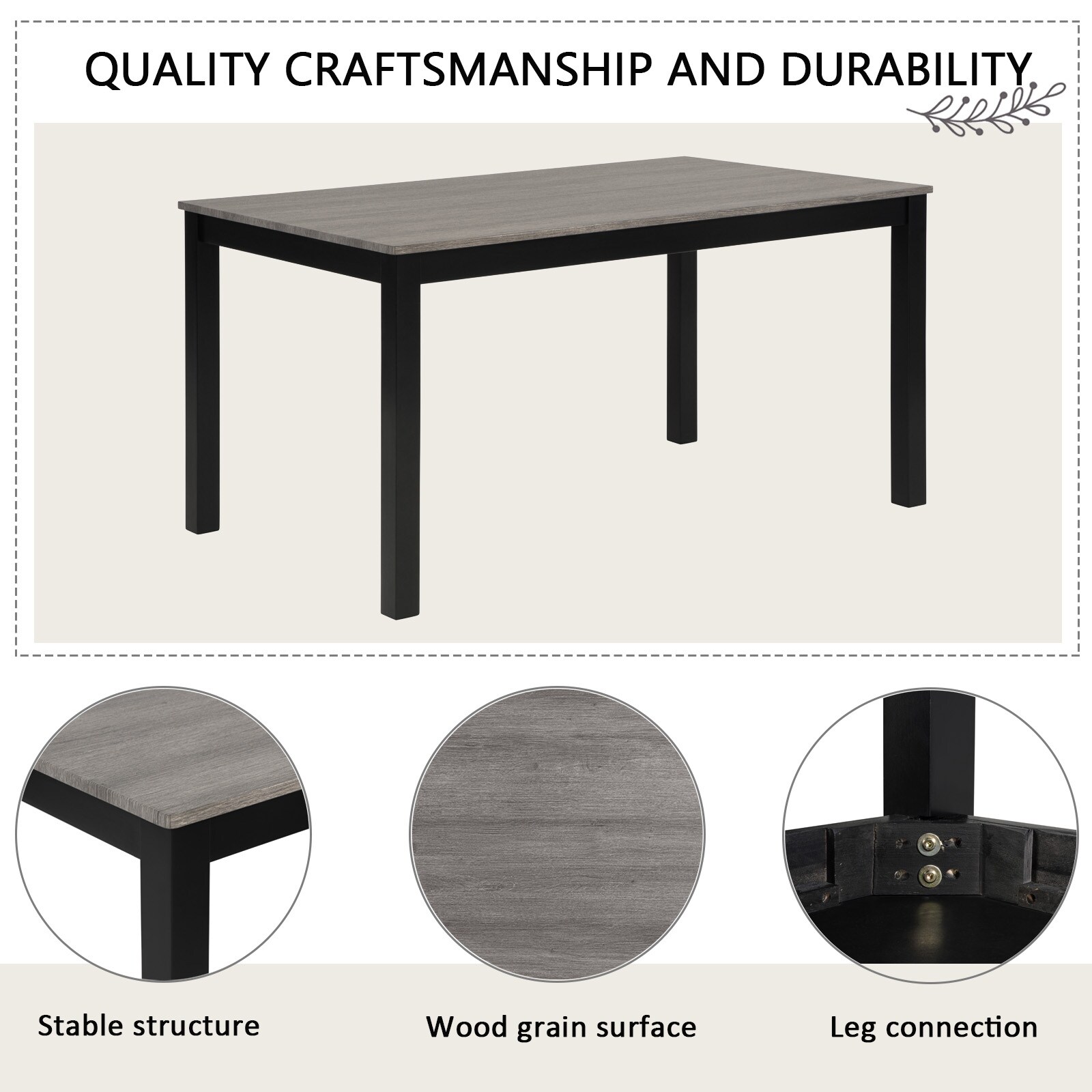 6 Piece Dining Table Set, Wooden Dining Table Set with Rectangular