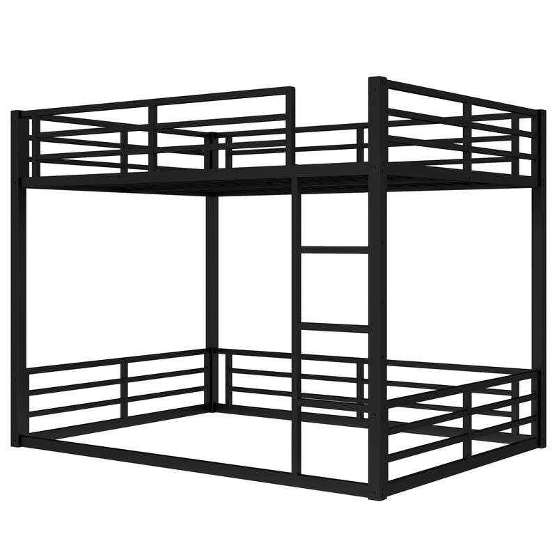 Roomfitters Metal Queen/Full over Queen Bunk Bed, Space-Saving Noise-Reduced Frame, No Box Spring Needed, Black