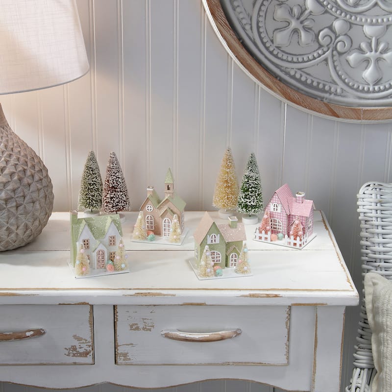 3.75" LED Spring Cardboard Easter House Set of 4