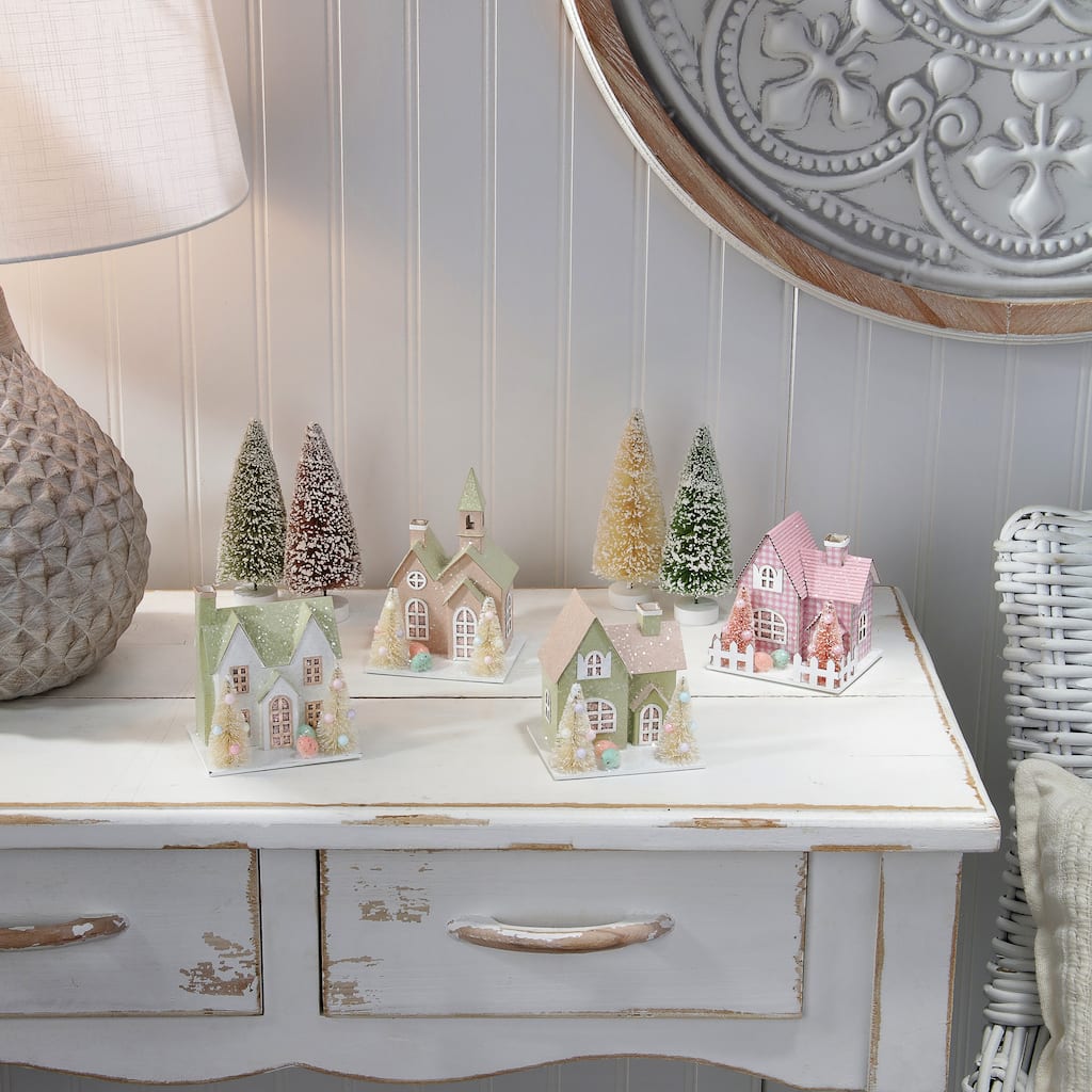 3.75" LED Spring Cardboard Easter House Set of 4