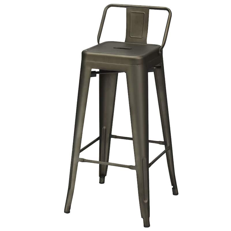 30" Set of 4 Metal Height Barstools with Low Back-Gun - 17" x 17" x 37" (L x W x H)
