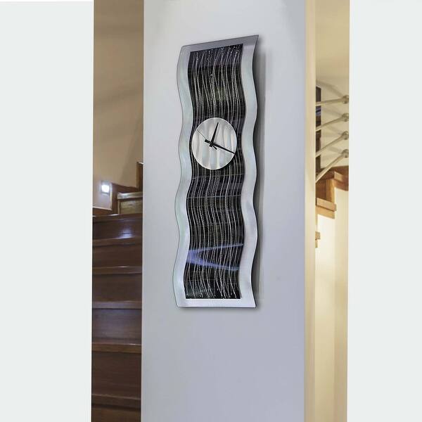 slide 2 of 9, Statements2000 Metal Wall Clock Art Modern Abstract Black Silver Decor by Jon Allen - Black Willow Clock - 32" x 10"
