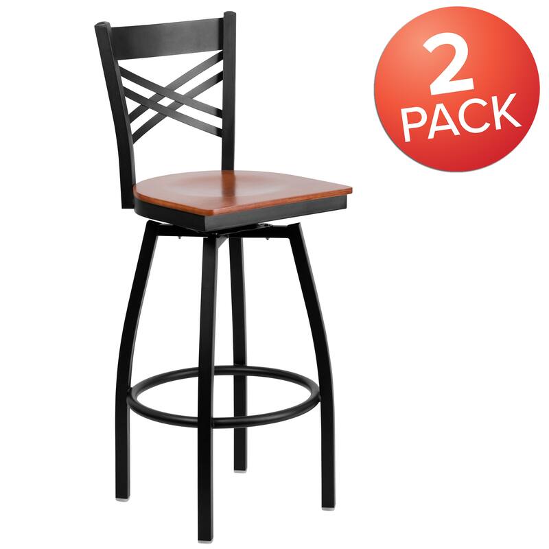 2 Pack ''X'' Back Swivel Metal Barstool - 16.5"W x 20.5"D x 44.5"H - 16.5"W x 20.5"D x 44.5"H