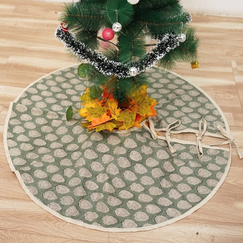 Fabdivine Block Print Linen Blend Home Decor Christmas Tree Skrit