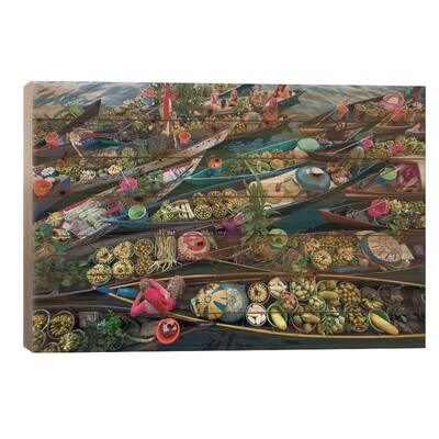 Banjarmasin Floating Market Print On Wood by Fauzan Maududdin - Multi-Color