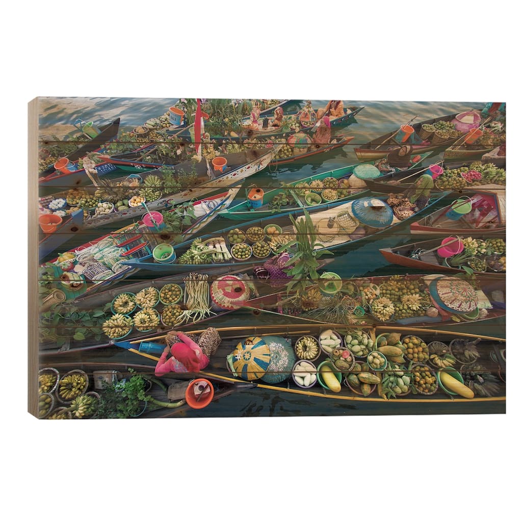 Banjarmasin Floating Market Print On Wood by Fauzan Maududdin - Multi-Color