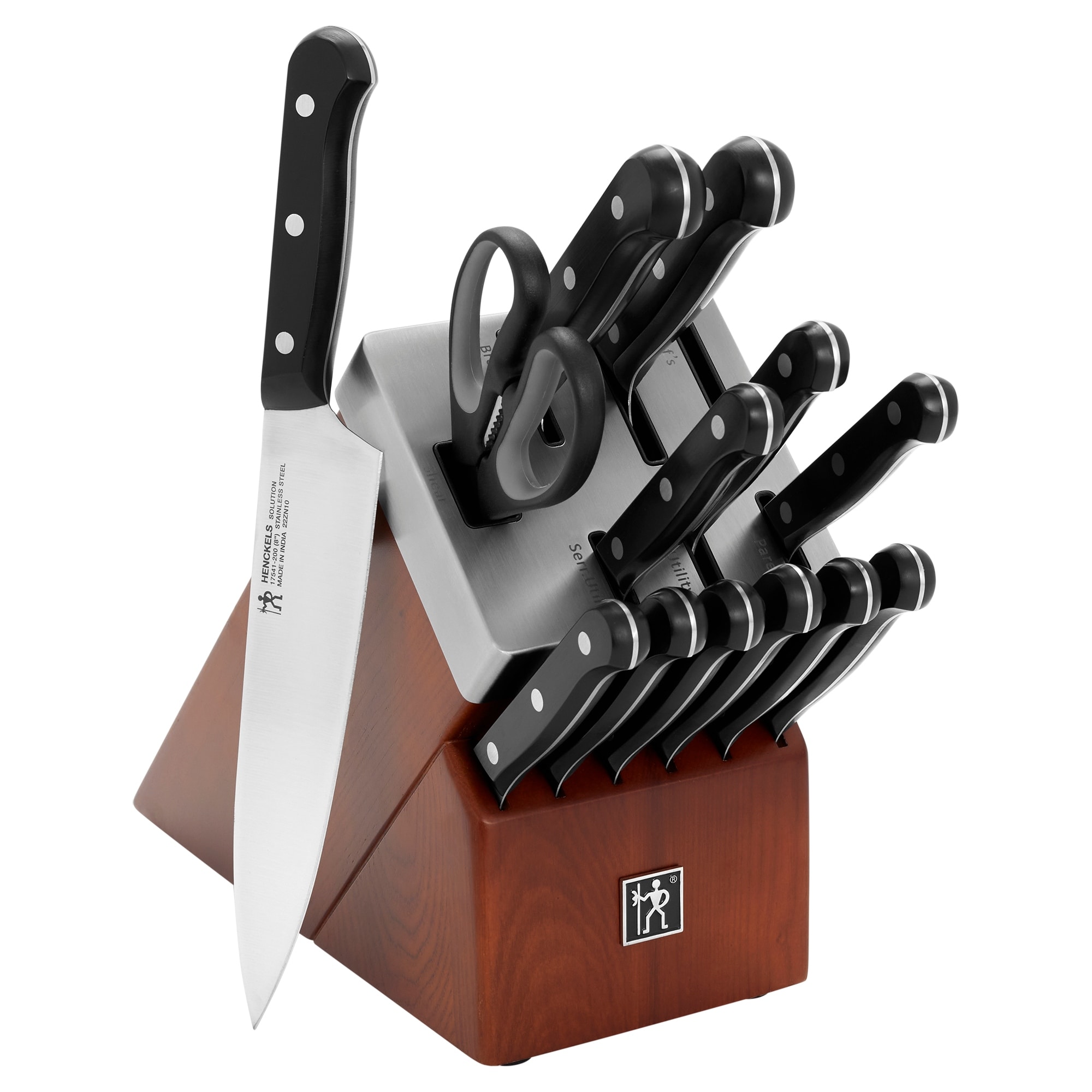HENCKELS Solution Self-Sharpening Knife Block Set - Brown - On