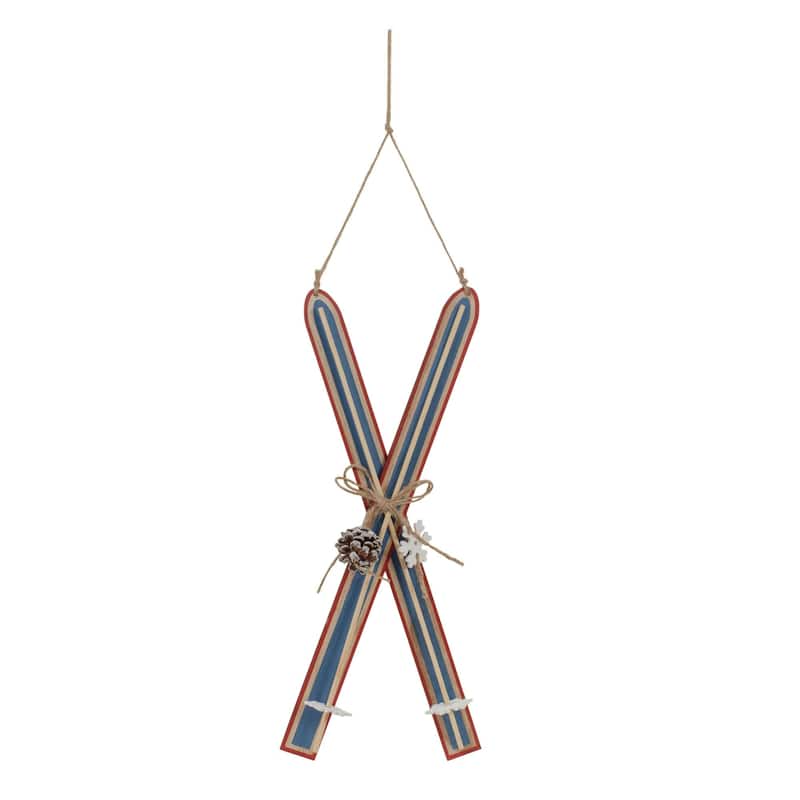 Wood Ski Christmas Ornaments - 15.5" - Blue and Beige - 2ct