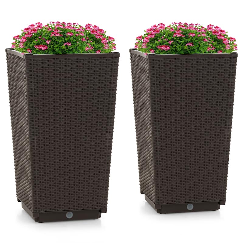 Costway 2PCS Outdoor Wicker Flower Pot 22.5''Tall Planters with - See Details