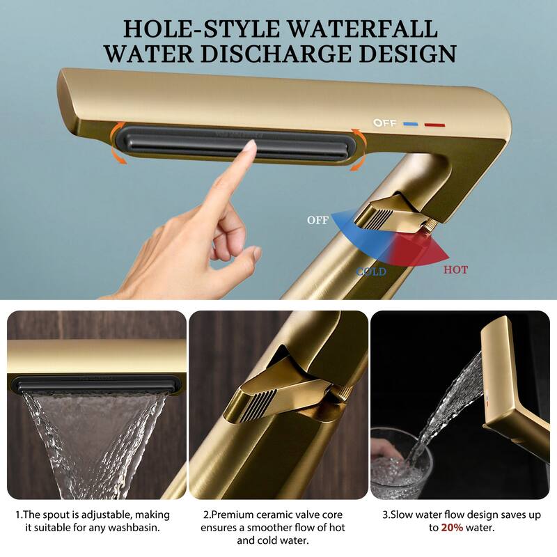 6.2"H Solid Brass Bathroom Waterfall Sink Faucet