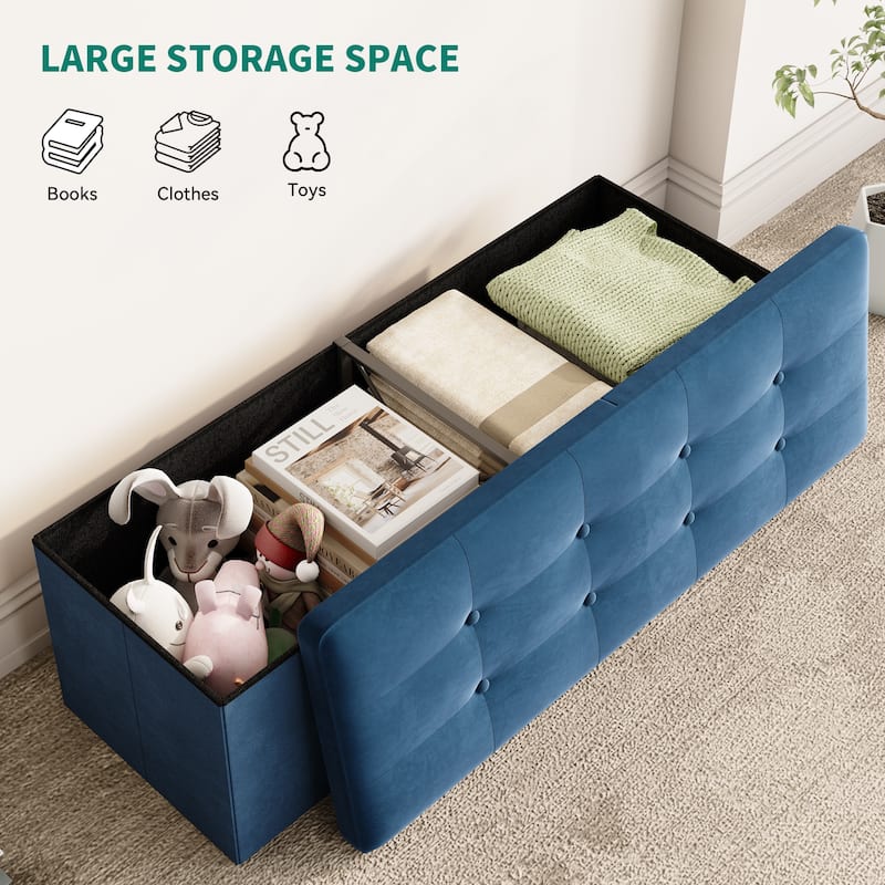 Moasis 43"Lift Top Button Tufted Fabric Storage Ottoman