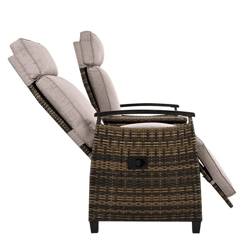 Patio Wicker Recliner Loveseat Chair Lounge Chair Set with Adjustable Backrest&Built-in Storage Table