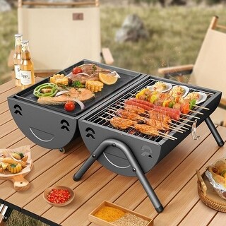 Food Dual Barbeque Table Top Grill Charcoal With Smoker, Double