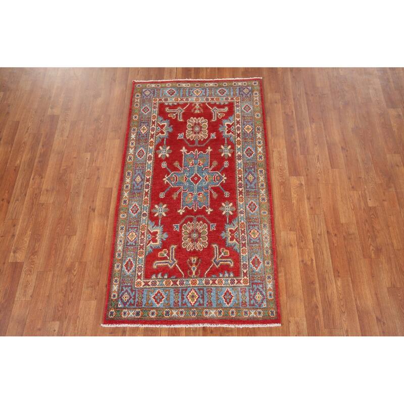 Kazak Foyer Rug Hand-Knotted Grey Wool Carpet - 3'0" x 5'3"