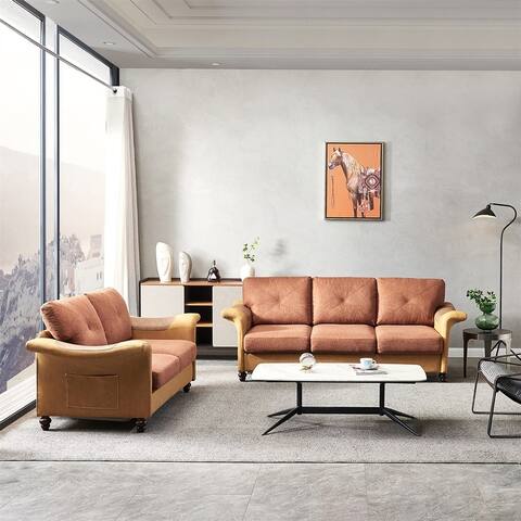 Living Room sofa set , Linen Fabric Faux Leather sofa with Wood Leg, 2 and 3 Sectional sofa For Living Room