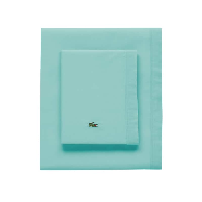 Lacoste Percale Cotton Solid Sheet Set - California King - Water Blue