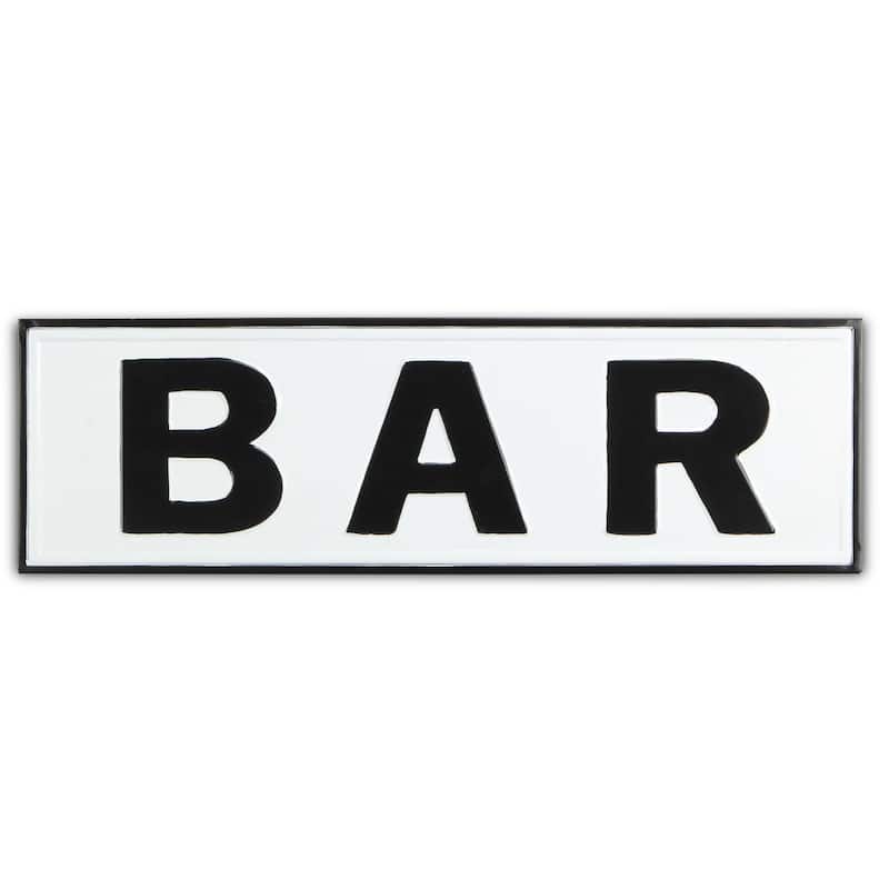 HomeRoots 8" X 25" White and Black Handcrafted Bar Metal Wall Decor