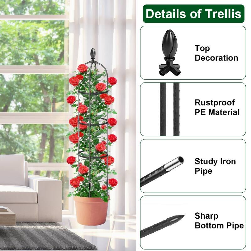2 Packs Rustproof Garden Obelisk Trellis For Climbing Plants Tower Support - 12.59”L x 12.59”W x 70.86”H