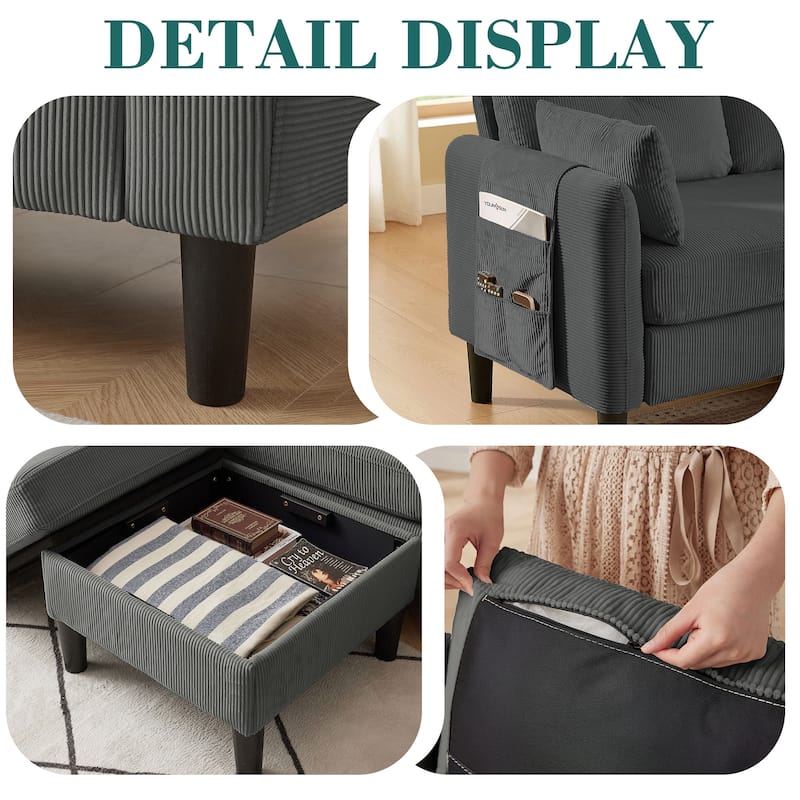 77.17" Corduroy 3 Pieces Living Room Sets with Sofa, Ottoman and Loveseat