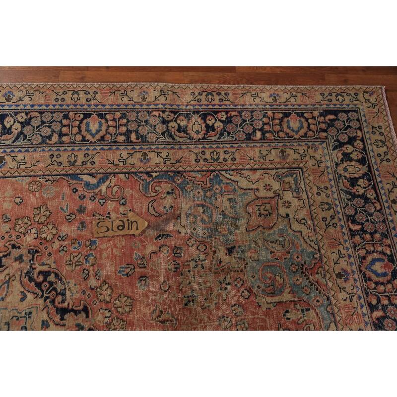 Medallion Pink Mashad Persian Vintage Area Rug Handmade Wool Carpet - 6'5" x 9'4"