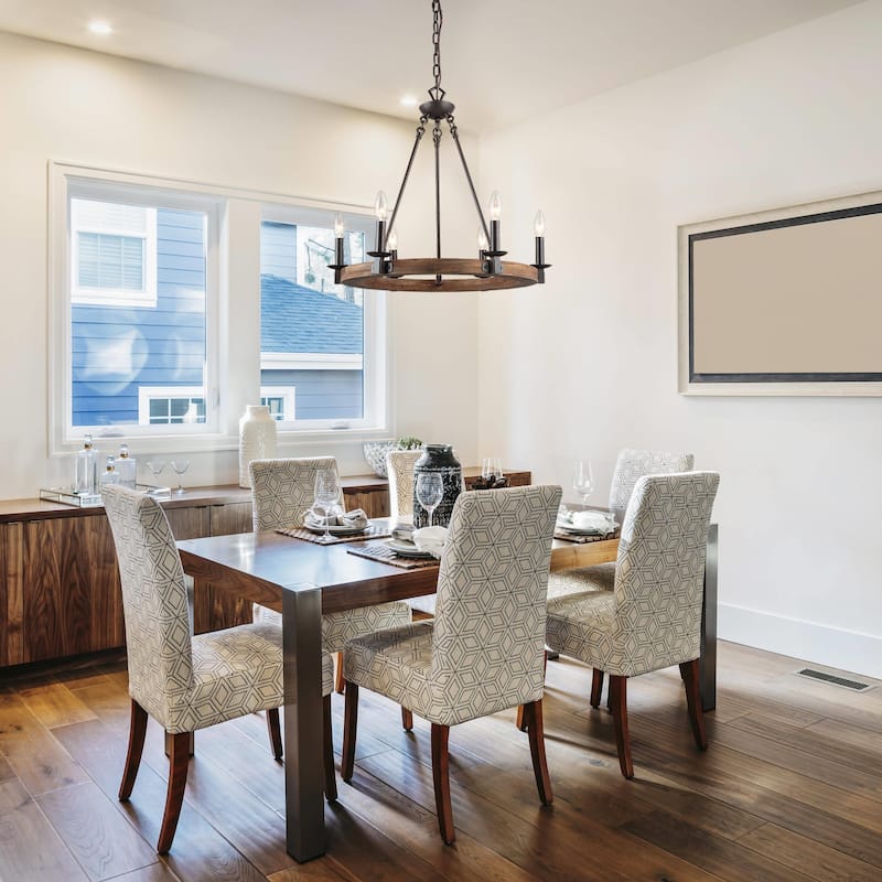 The Gray Barn Farmhouse 6-Light Wagon Wheel Wood Chandelier for Dining Room