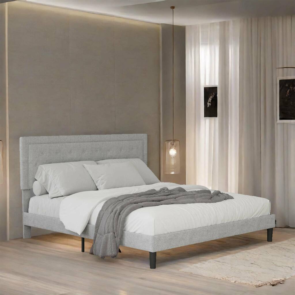Light Grey Queen Size Bed Frame with Adjustable Border Headboard
