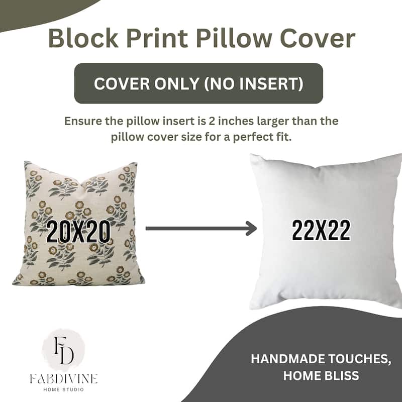 Fabdivine Handmade Floral or Weave Yellow Pillow Cover in Soft Linen for Block Print Room Boho Spring Home Décor, Lehar