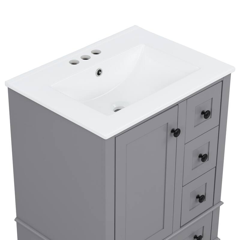 GDFStudio - Faraday Modern Freestanding Bathroom Vanity with Ceramic Sink, Double-Layer Shelf and Soft Close Drawers & Door