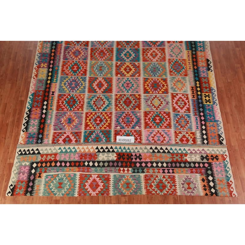 Reversible Kilim Oriental Area Rug Flatweave Living Room Wool Carpet - 9'9"x 13'1"
