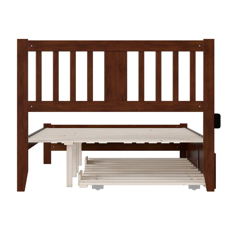 Full Bed with Trundle - Walnut Finish, Solid Wood Frame, Platform Bed, Space Saving Design