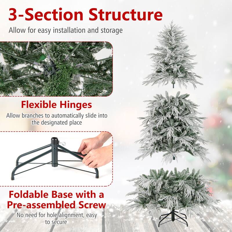 Gymax 6/7/8 FT Artificial Christmas Tree w/1108 PE PVC Branch Tips & - Green, White