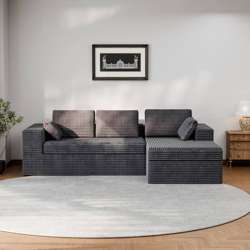 Modland 108”L-Shaped Modular Corduroy Couch with Deep Seats Comfy Sectional Sofa for Living Room