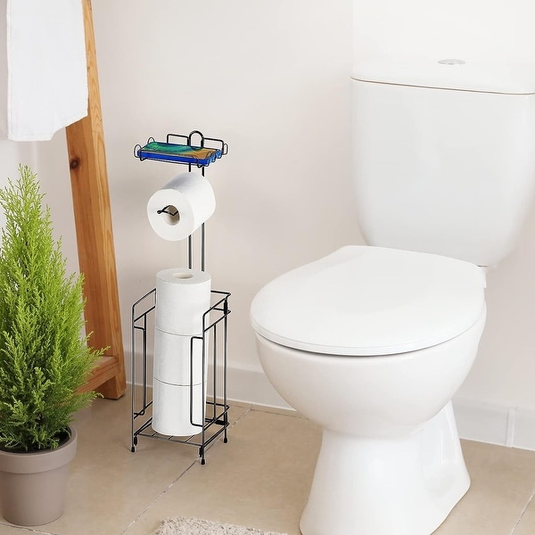 Home Basics Free-Standing Heavy Duty Sleek Dispensing Toilet Paper Holder,  Chrome, BATH ORGANIZATION