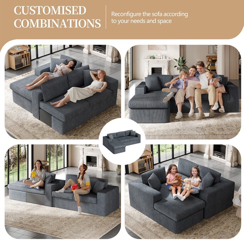 Futzca No-Assembly Modular Sofa, Corduroy Couch with High-Density Foam