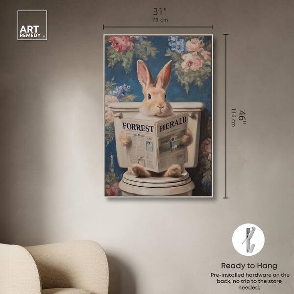 dimension image slide 6 of 24, Rabbit in Garden Toilet Bathroom Wall Art Canvas Print by Art Remedy