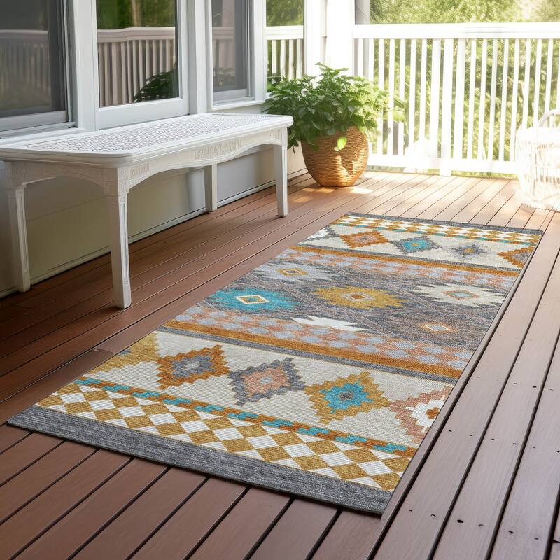 Machine Washable Indoor/ Outdoor Global Clemente Chantille Rug - Gray - 2'3" x 7'6"