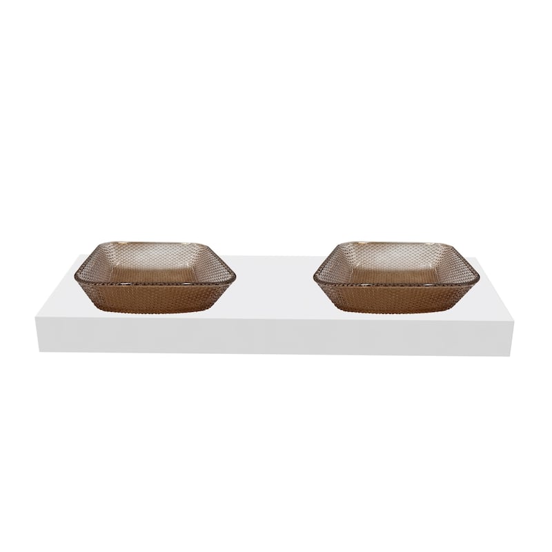 Decorative 16" Square Crystal Vessel Sinks With White Base - 60"Countertop - 16"LightBrown
