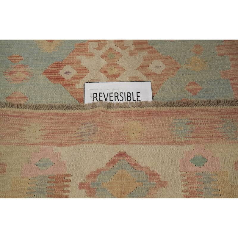 Hand Woven Oriental 100% Wool Carpet Southwestern Medallion Navy Blue & Blues Kilim Area Rug - 7' 1'' X 5' 0''