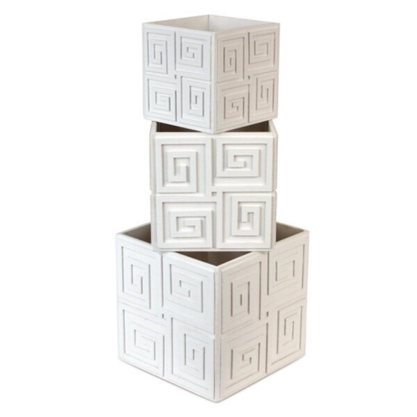 Shop Set Of 3 Modern Greek Inspired Pattern White Wooden Nesting