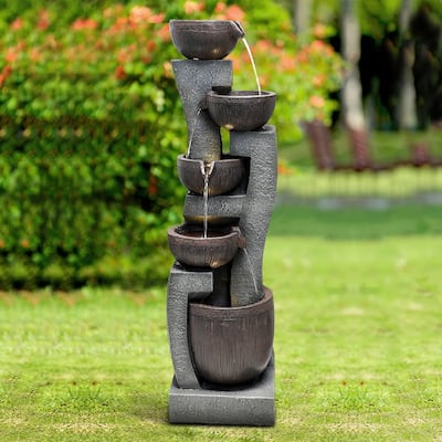 43.7'' Curving Water Fountain 5-Tier Resin Waterfall Outdoor